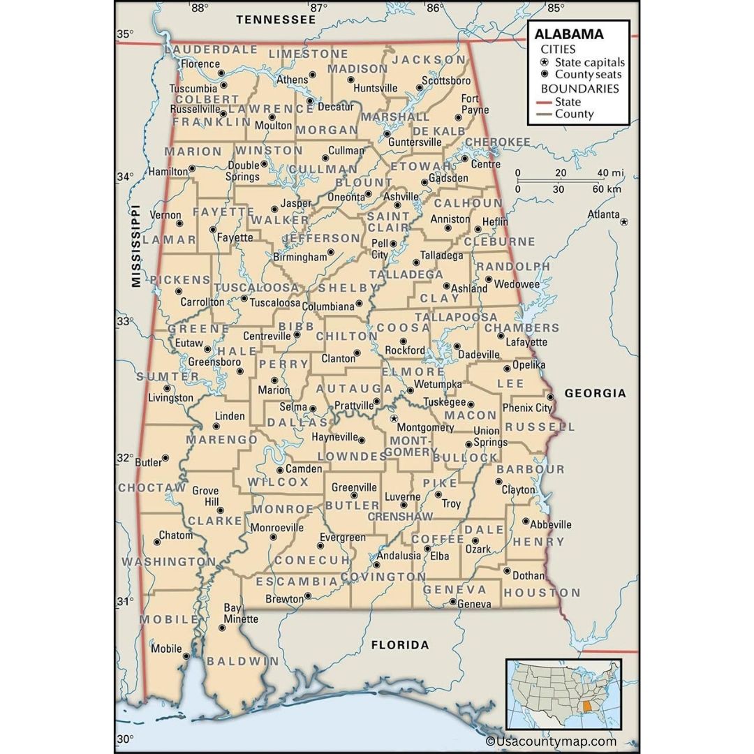 Labeled Alabama Map – Cities and Geography