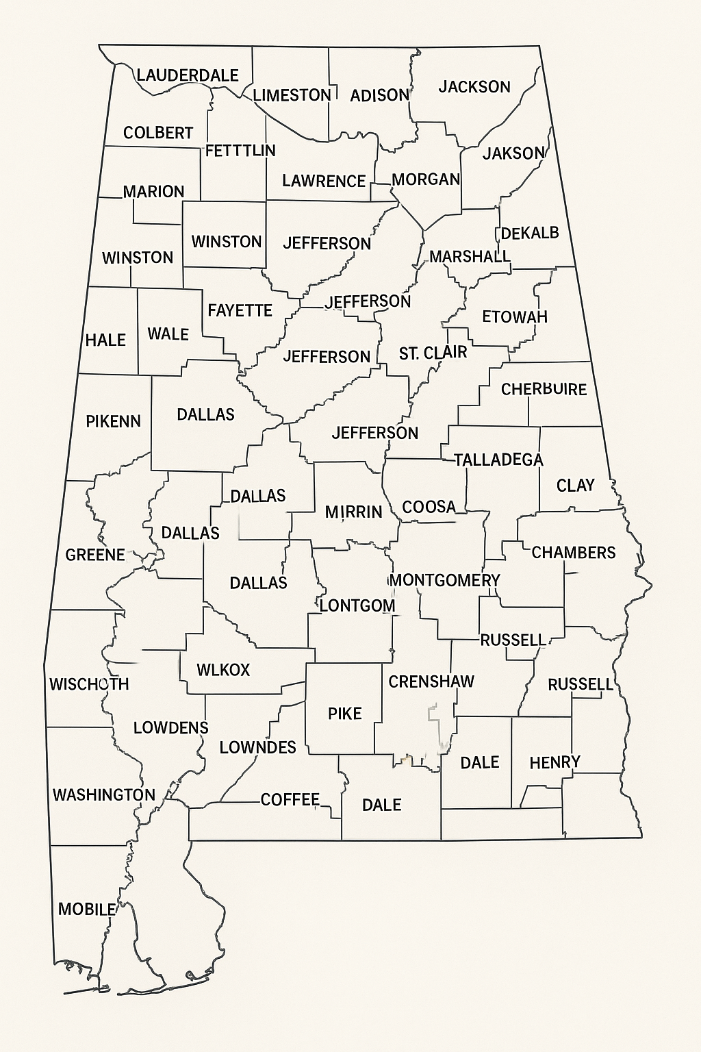 Labeled Alabama Map