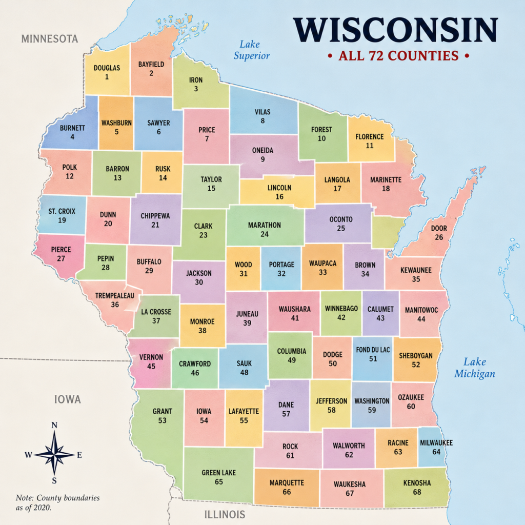 Blank Wisconsin County Map